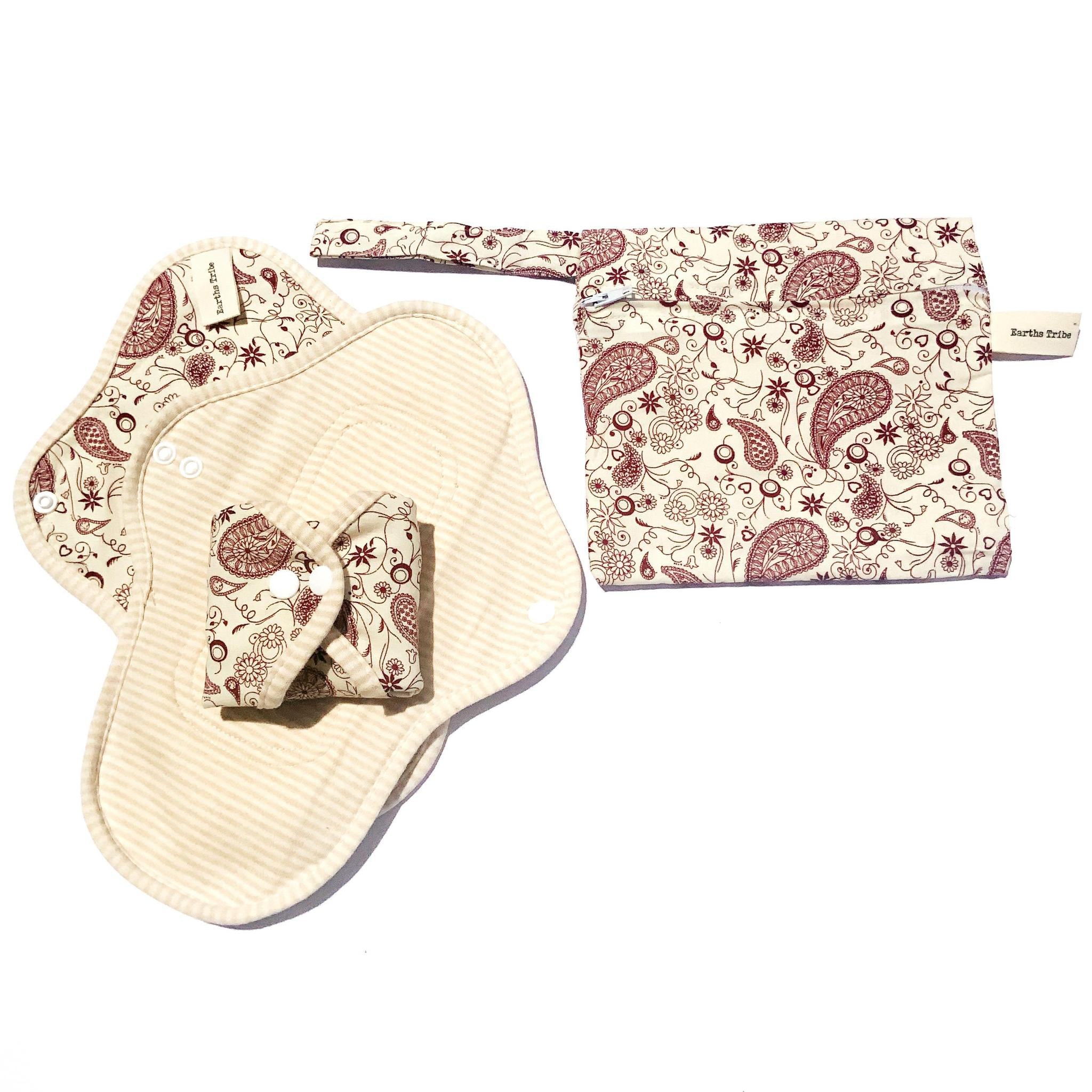Earths Tribe | Reusable Organic Cotton Menstrual Pads | Red & Cream